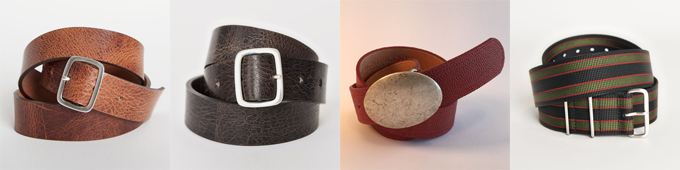 Left to Right: 300-Year Belt 'Classic' Edition, 300-Year Belt 'High Plains Noir' Edition, Game-Day Belt, Secret Agent Belt