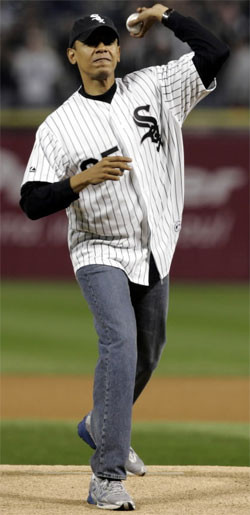 barack obama throwing first pitch