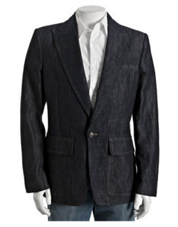 D.Squared dark wash denim one-button blazer via bluefly.com, $1068.00