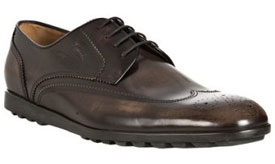 Gucci dark cocoa burnished leather wing-tip oxfords via bluefly.com, $420.00