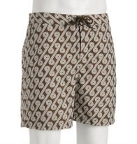 Penguin brown retro swirl 'Eddie Cooke' volley swim shorts  via Bluefly, $35.00