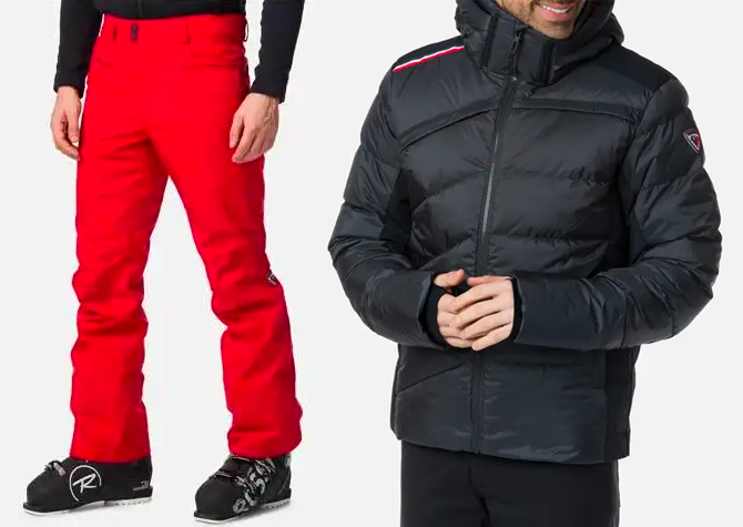 Left: 'Palmeres' 5-pocket ski pants. Right: 'Hiver' down ski jacket.